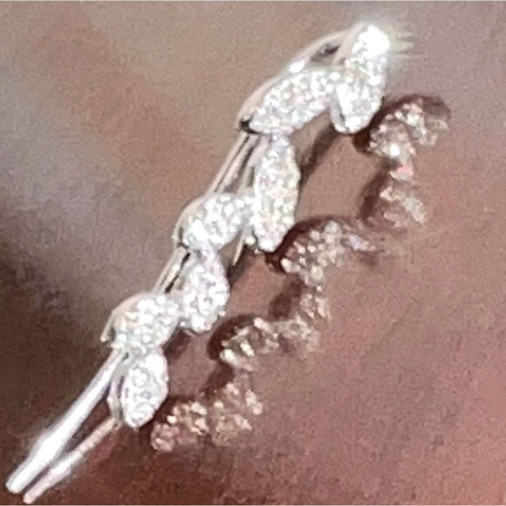Ef Collection Earring Diamond Pav & 14k White Gold Vine Ear Climber Hallmarked